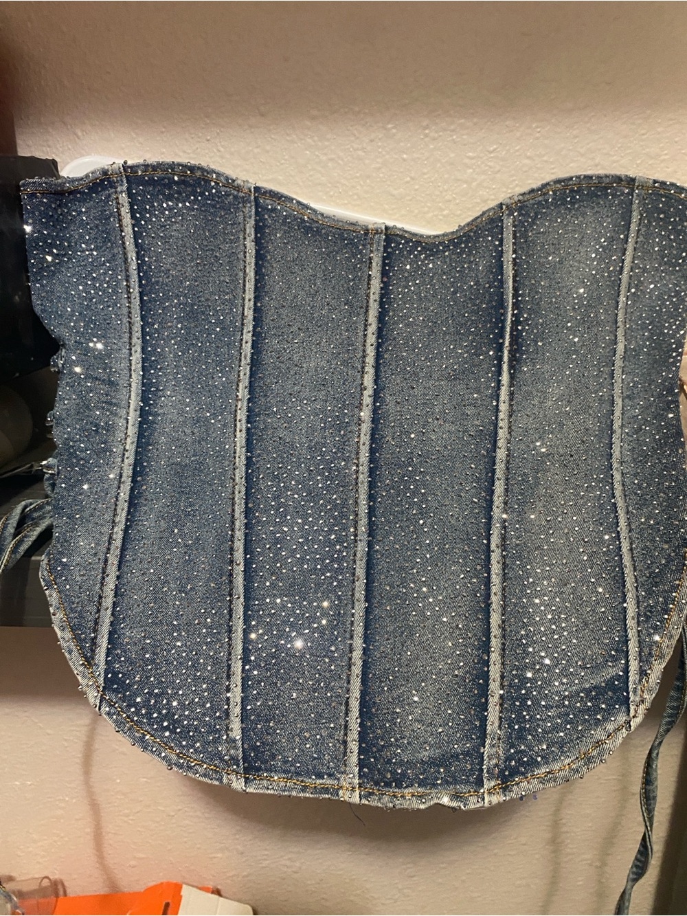 Sparkle Denim Corset Waist Trainer - Blue